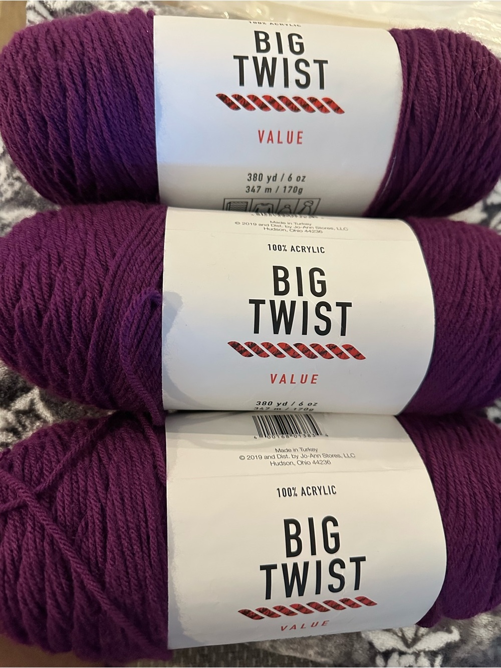 Big Twist Value Worsted Yarn Purple Color - 3 Skeins, Two Samw Dye Lot